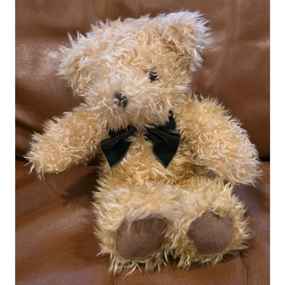 12 Inch Brown Shaggy Golden Bear Co Bear Green Black Necktie Stuffed Animal Toy